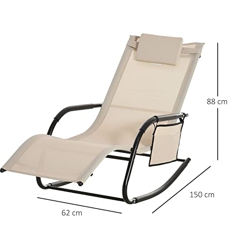 Chaise de jardin à bascule en maille beige Outsunny relaxante - 4