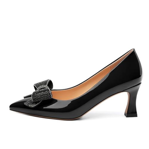 Image of Heels for Women Closed Patent Pointed Toe Bow Pumps Slip on Kitten Low Heels Wedding Party Dress Office Shoes 2.5Inch
