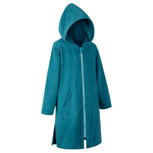 Image of MissShorthair Hooded Towel Robe for Kid, Zipper Beach Cover Up, Swim Changing Robe for Boy, Girls Bath Towelling Poncho