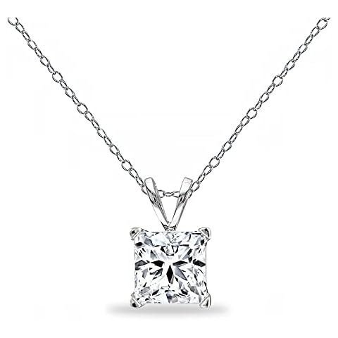 B. BRILLIANT Cubic Zirconia Necklace for Women Sterling Silver AAA CZ Princess-cut 7mm Solitaire Princess Square Pendant for Bridal Cover