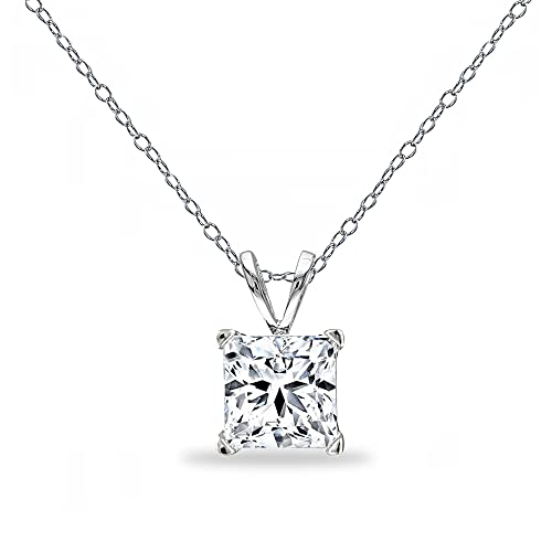 B. BRILLIANT Sterling Silver AAA Cubic Zirconia Princess-cut 7mm CZ Solitaire Necklace for Women Bridesmaids