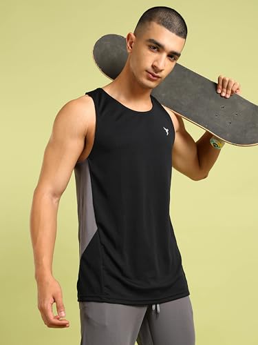 Image of TECHNOSPORT Men's Solid Slim Fit Scoop Neck Sports Innerwear Vest with TECHNOCOOL+ Quick Dry Anti Odour Anti Microbial 2 Way Stretch Soft & Smooth Activewear