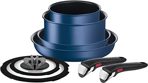 Tefal L77998 - Juego de sartenes extraíbles con mango Tifal, juego de 8 piezas, compatible con IH Gas Fire, Ingenio Neo IH Blue Marquise Unlimited antiadherente azul