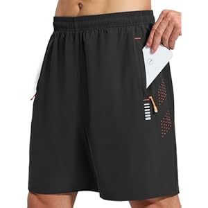 Men’s Running Gym Shorts Sports Athletic Workout Training Shorts Mens Quick Dry Breathable Summer Lightweight with Zip Pockets