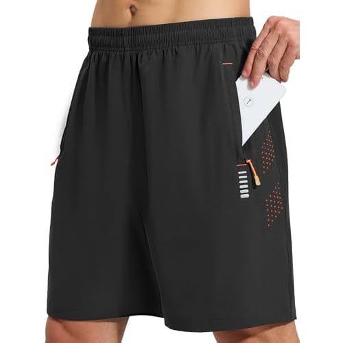Men’s Running Gym Shorts Sports Athletic Workout Training Shorts Mens Quick Dry Breathable Summer Lightweight with Zip Pockets