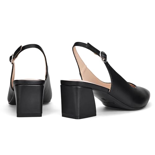 Image of GENSHUO Women's Slingback Closed Toe Block Chunky Low Heel Pumps - 2.36 Inches Office Wedding Party Dress Shoes