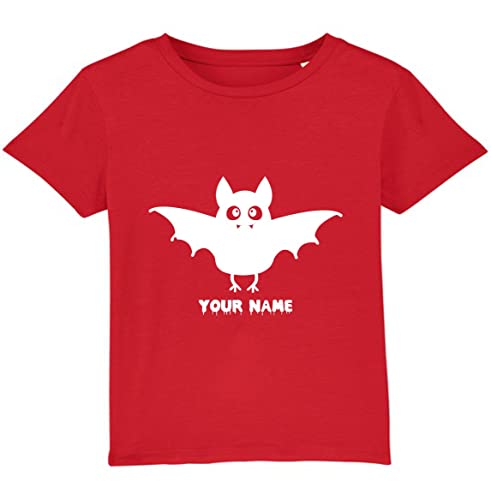 Personalised Your Name Bat - Halloween T-Shirt Horror Festival Halloween Boo Ghost Spooky Unisex Gift Tee Top (Red, S)