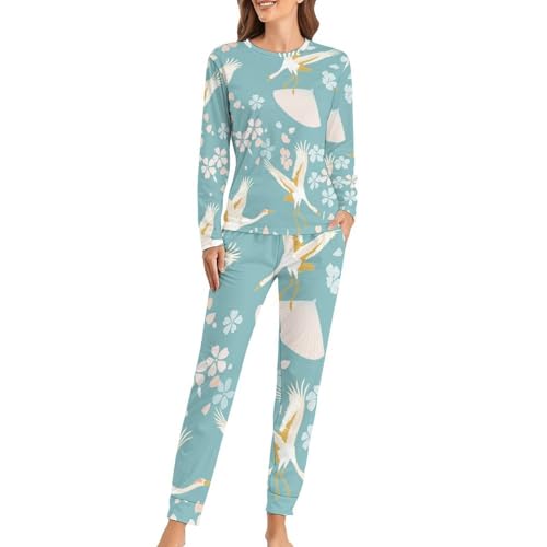 Pyjama femme avec pantalon sleepwear et haut manches longues imprimé cygne