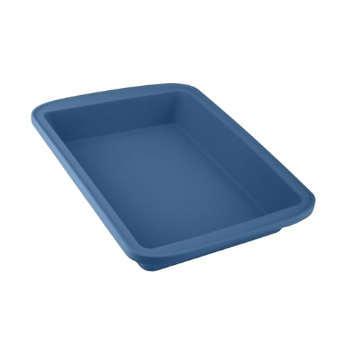 Sunsetbaby Silicone Baking Pan, Deep Rectangular Bakeware Cake Pan with Handles, Compatible with Fancy Panz, for Lasagna, Cake, Brownie or Family Dinner, 12.6 x 9.8 x 2.1 Inch (Blue)