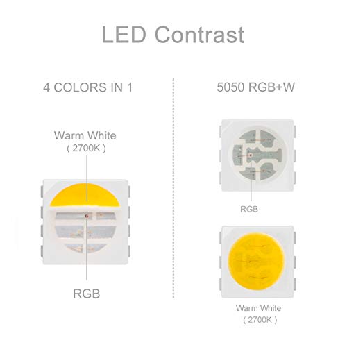 BTF-LIGHTING 5050 RGBW RGB+Warm White (2700K-3000K) 4 Colors in 1 LED 5m 16.4ft 60LEDs/m Multi-Colored LED Tape Lights IP30 Non-Waterproof White 12mm PCB DC12V for Bedroom Kitchen Home Decoration