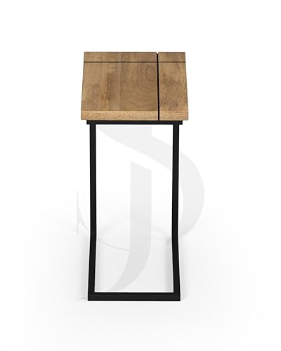 Image of Modern C-Side End Table for Living Room - Mango Wood with Black Metal Frame, Contemporary Sofa Side Table for Bedroom & Office (18L x 11D x 24H Inches) (Natural)