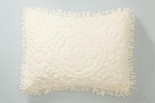 Image of Montgomery Ward Tufted Cotton Pillow Sham - Ivory - Standard Sham | 100% cotton decorative sham with tufted floral design and fringe trim, fits standard 26 x 20 in. pillows