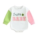 VISGOGO Baby Boy Oversized Romper Lucky Babe Sweater Embroidery Newborn Infant Onesie Clothes (Lucky Babe, 6-12 Months)