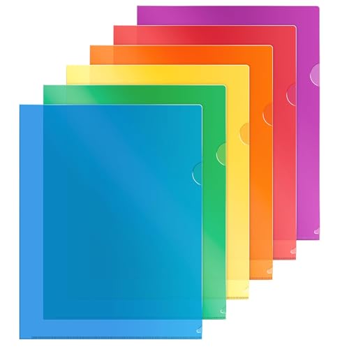 Dunwell Clear Plastic Folders for Documents (12 Pack Assorted Colors) - Letter Size Plastic File Folder Sleeves 8.5x11 - Durable & Tear-Resistant Poly Document Folder Jackets for School Office & Home