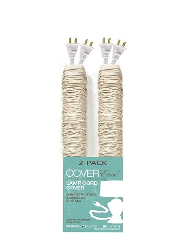 Image of Cream COVEREase Cord Cover 9 ft Faux Silk Fabric Lamp Cord Cover - Cable Sleeve, Wire Cover, Cord Hider for Cable Management for Electrical Lighting Fixtures (2 Pack)