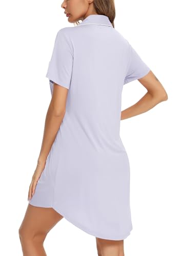 Image of Samring Pajama Nightgown for Women Short Sleeve Button Down Boyfriend Night Gown Nightdress Sleep Shirts