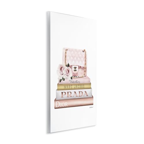 Image of 'Pink Purse Gold Bookstack'| Wall Plaque Art | Stupell Industries | 13 x 19 Inches, Easy to Hang and Sturdy, Made in USA, by Amanda Greenwood