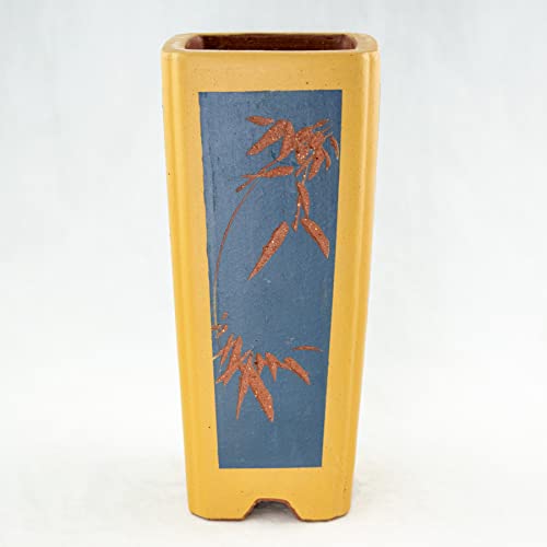 Square Zisha Cascade Style Bonsai Pot And Orchid Planter With Mesh - Dark Blue 3.3"X 3.3"X 7.5" #TOP3