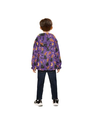 Purple Halloween Cat Bat Girls Fleece Jacket Girls Fall Jacket Boys Coats Zip Up Hoodie Children Outerwear 2-10T4