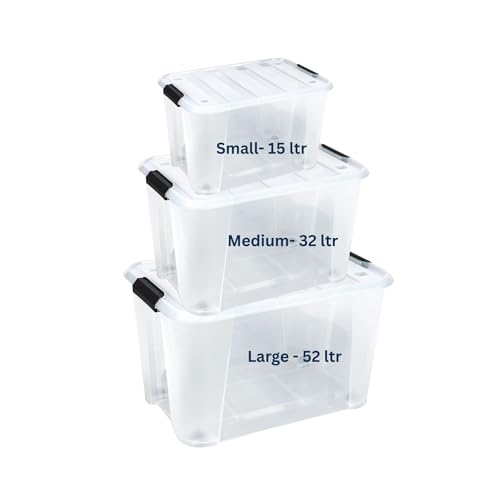 Image of Clear Heavy Duty Bulk Storage Container with Lids Combo Pack | Stackable Plastic Bins with Handles & Rolling Wheels | BPA-Free, Multi-Purpose for Kitchen, Pantry, Office, or Garage