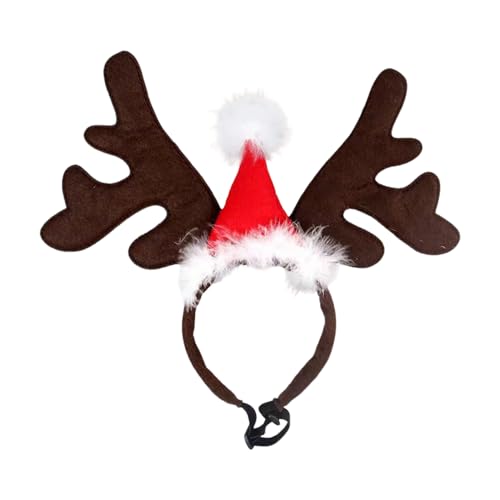 Weciau Rentiergeweih Hund, Weihnachtsmütze Hund, Weihnachtsmütze für Hunde mit Verstellbarer Haarreif, Hundemütze Weihnachten Geschenk für Hunde, Braun, 34 * 27cm