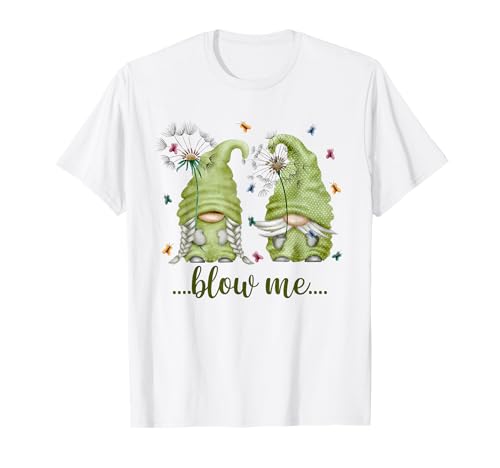 Blow Me Dandelion Gnome For Women Cute Butterfly Pattern T-Shirt