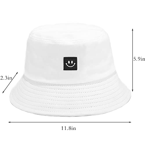 Taidor Cotton Bucket Hat Solid Color Beach Hat Summer Travel Sun Hats Fisherman Cap Smile White #TOP5