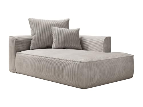 Vente-unique - Méridienne Droite en Velours côtelé Beige PINETA