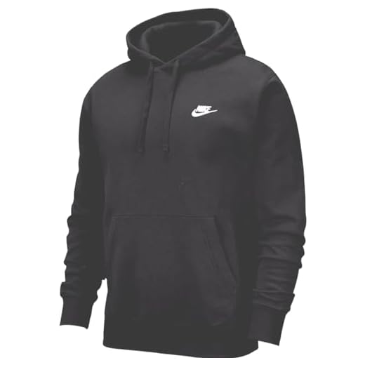 Nike Men's Sportswear Club Pullover Hoodie, Black/Black/White, X-Large