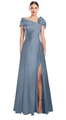 Image of Off Shoulder Satin Formal Dresses Long A Line Evening Party Prom Dresses for Women EA002