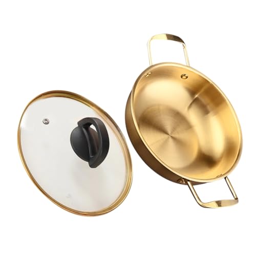 Hemoton Stainless Steel Ramen Noodle Pot with Double Handles Korean Style Stockpot for Soups and Stews Compatible with Induction Cookers and Kitchen Essential