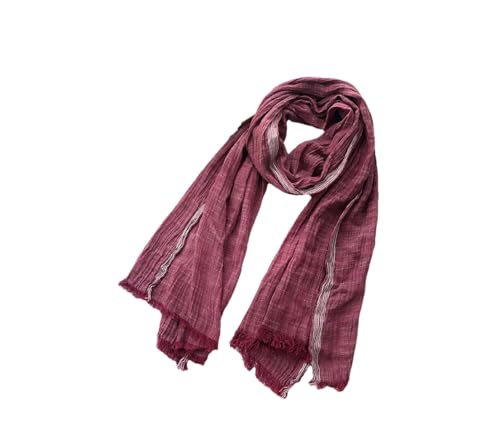 REHJJDFD Bufanda para hombre, a rayas, algodón y lino, bufanda cálida, pashmina, pañuelo corto con borlas, chales, rojo vino, Talla única