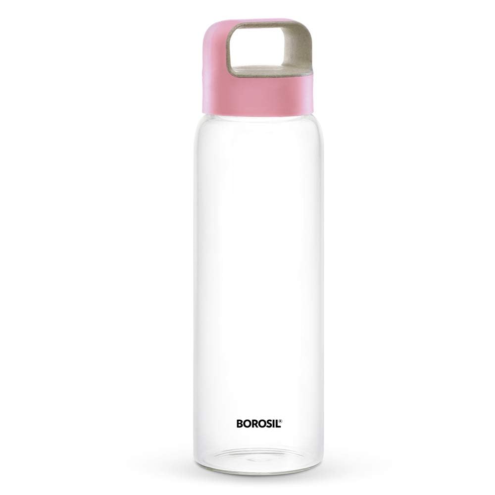 Nobel Pink Lid With Handle Borosil Glass Water Bottle, 750Ml, Wide Mouth, Leakproof Borosilicate Glass, Microwave Safe (Pink Lid With Handle)