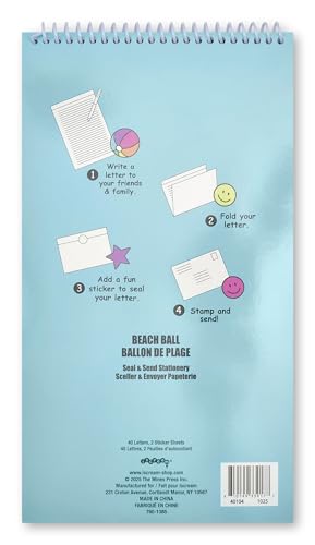 Image of iscream Fold and Send Girls Stationery Card Pad with Seals - Beach Balls | 40 Pack, Cute Design, Spiral Bound, Large 10.5 inch x 5.75 inch Cards, Coordinating Sticker Sheets, Fold and Send, Summer Camp Ready