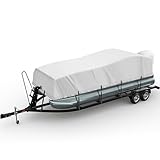 ADODIECA Pontoon Boat Cover 22-24ft, 1200D PU Heavy Duty Marine Grade Pontoon Cover with Motor Cover, Waterproof UV Resistant Oxford Polyester Canvas Cover for Pontoon Boat 22-24 ft, Grey