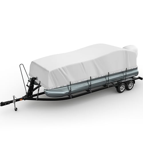 ADODIECA Pontoon Boat Cover 22-24ft, 1200D PU Heavy Duty Marine Grade Pontoon Cover with Motor Cover, Waterproof UV Resistant Oxford Polyester Canvas Cover for Pontoon Boat 22-24 ft, Grey