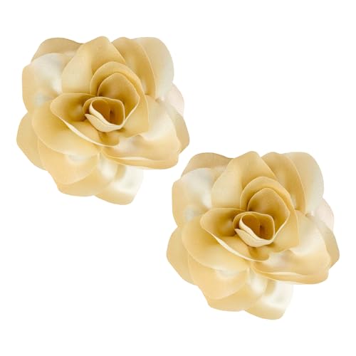 Image of 2Pcs 5in Dainty Satin Fabric Flower Brooch Extra Large Rose Camellia Flower Brooches Lapel Pins for Women Wedding Party Dance Banquet Clothes Jewelry Accessories