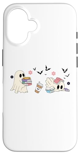 Ghost Books Coffee Halloween Cute Ghost Reading Book Lover X}zP[X iPhone 16 p