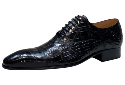 Santimon Men’s Genuine Leather Oxfords Dress Formal Shoes, Comfortable Crocodile Pattern Lace-Up Shoes for Business & Weddings - Main Image