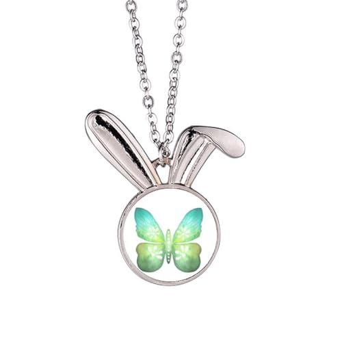 Collier lapin vert au motif floral ciselé, finition prestige