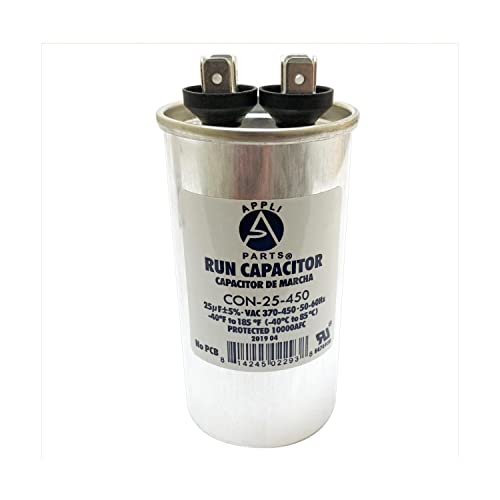 AP APPLI PARTS Run Capacitor for ac 25 Mfd uF (microfarads) 370 VAC or 450 VAC CBB65 Round Universal fit for hvac and other applications in High in Wide CON-25-450