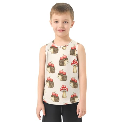 J JOYSAY Hedgehog Mushroom Beige Boys Tank Top Sleeveless Muscle Shirts Quick Dry Kids T-Shirts 3-15T2