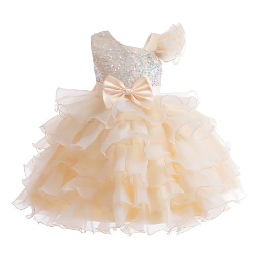 Miipat Mädchen Kleid One Shoulder Pailletten Prinzessin Ärmellos Hochzeit...