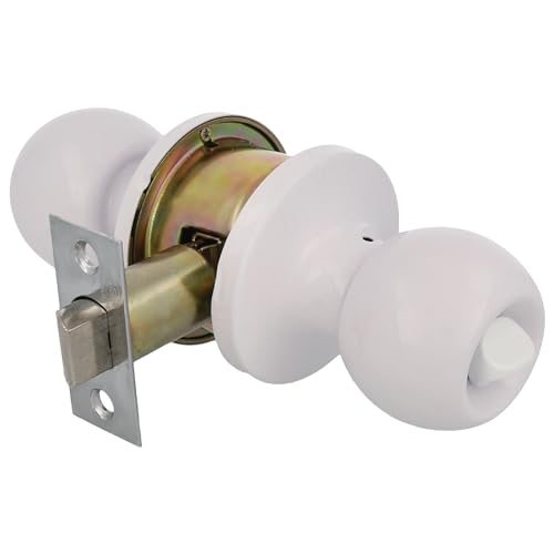 Amig - Juego de pomos tipo bola, Sistema de Emergencia Exterior y Condena Interior, Picaporte de entrada 60/70 mm, Canto cuadrado, Latón, Blanco, Puerta Interior de 35 a 45 mm