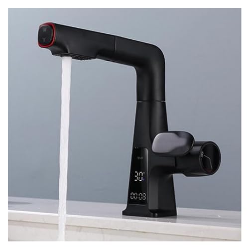Grifo monomando de lavabo con pantalla digital de temperatura y caño extraíble blanco 2