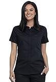 Workwear Revolution Women Scrubs Top Hidden Snap Front Collar WW669, XL, Black