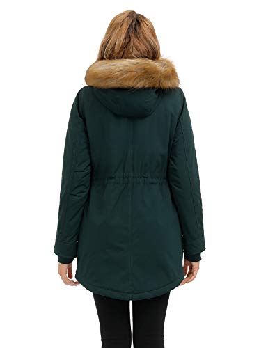 Royal Matrix Women's Warm Winter Parka Coat Hooded Sherpa Lined Winter Jacket with Zip Pockets, Regular & Plus Size (Dark Green, 12) - Thumbnail 5
