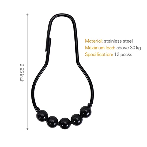 12Pcs Shower Curtain Hooks Rings, Shower Curtain Hooks Rings For Bathroom, Rustproof Metal Shower Curtain Rings For Shower Curtains, Kitchen Utensils, Etc. (Matte Black) #TOP1