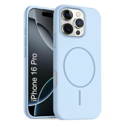 Image of iPhone 16 pro Silicone Magsafe Case | Shock Proof Design & Camera Protection | Premium Rubberised Apple iPhone 16 pro Cover (Microfiber Lining) | Magnetic Liquid Silicone - Sky Blue