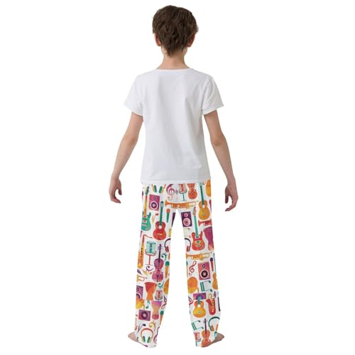 ZZXXB Colorful Violin Drum Boys Long Pants Soft Trousers Elastic Waist Kids Lounge Bottoms with Pockets S-XL3